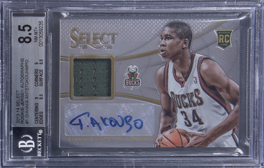2013-14 Panini Select #1 Giannis Antetokounmpo Signed Jersey Rookie Card - BGS NM-MT+ 8.5/ BGS 10 